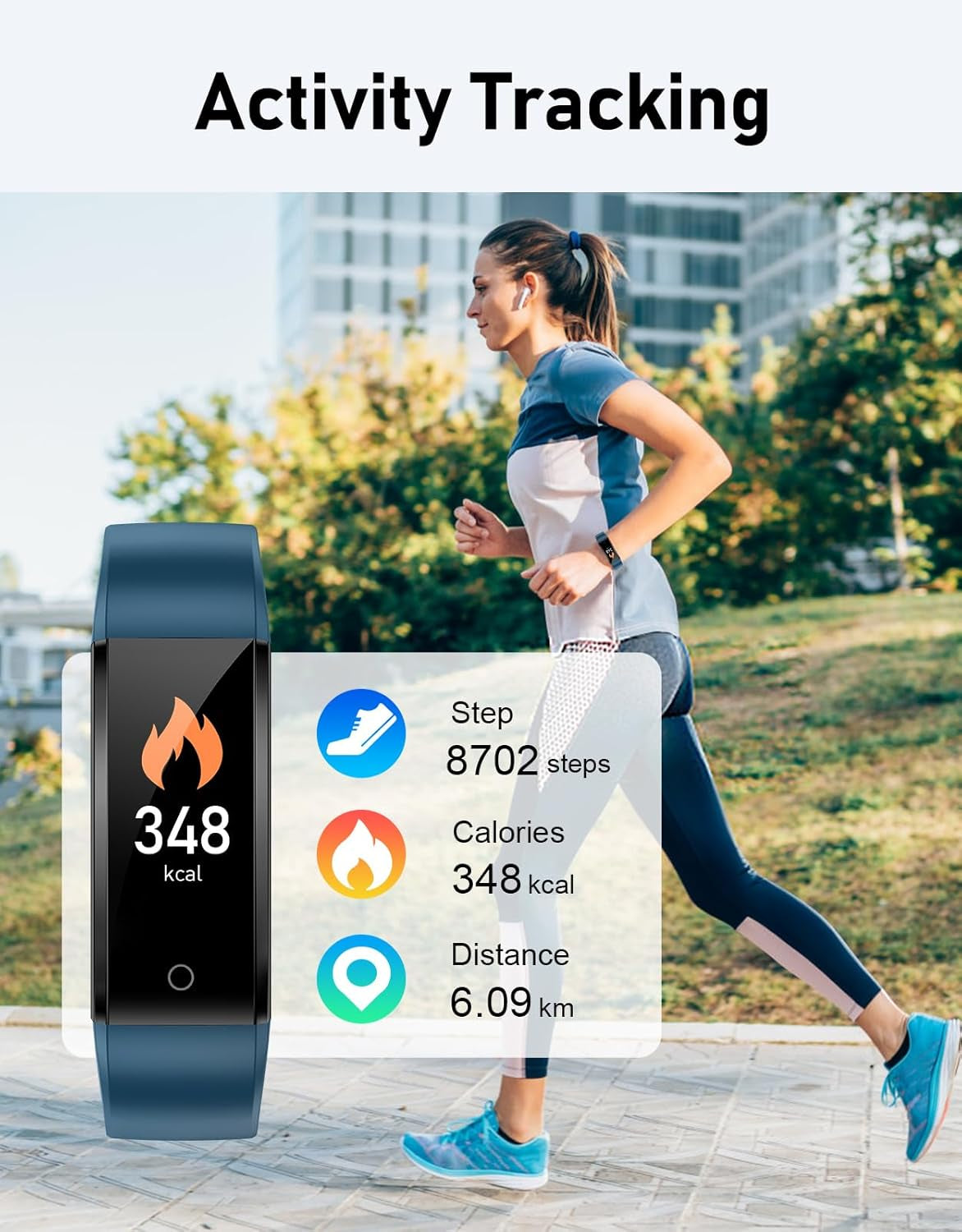 No Bluetooth Pedometer Watch Fitness Tracker No Phone Needed, Step Counter Calories/Sleep Tracker for Walking Running for Men Women Waterproof (Blue)