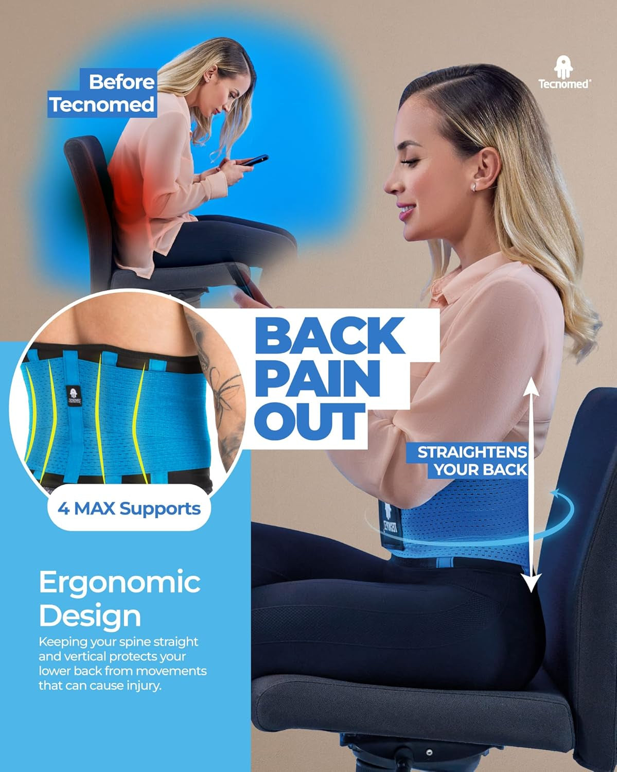 Back Brace for Men & Women - Immediate Relief from Back Pain, Herniated Disc, Sciatica, Scoliosis – Breathable Lower Back Belt for Weight Lifting - Workout - Posture Corrector Turquoise