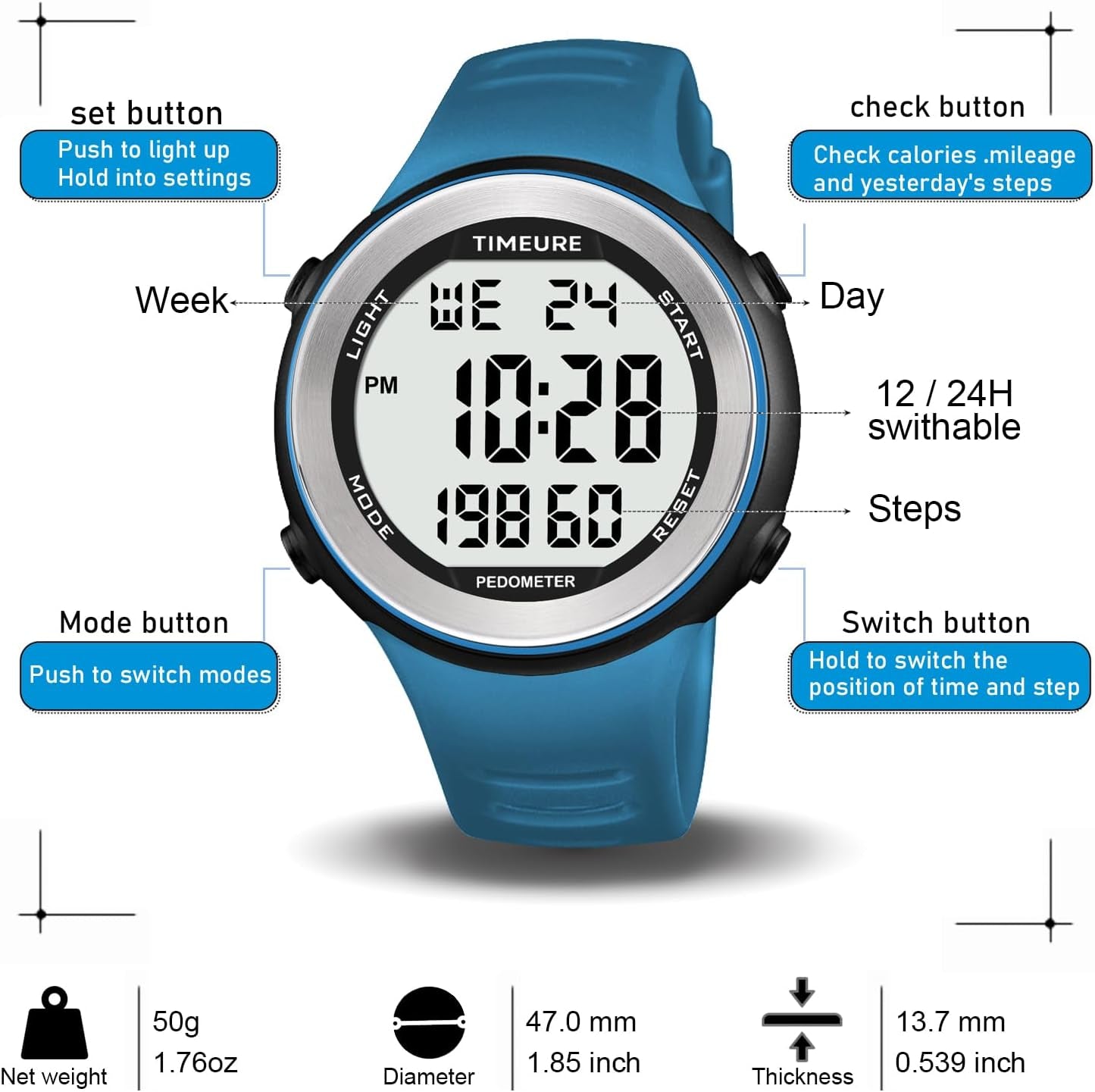 Mens Pedometer Watch for Walking Step Counter Watch No Charging, No App Connection, with EL Backlight. Simple, Practical Choice for Mobile-Free Fitness Enthusiasts -2308