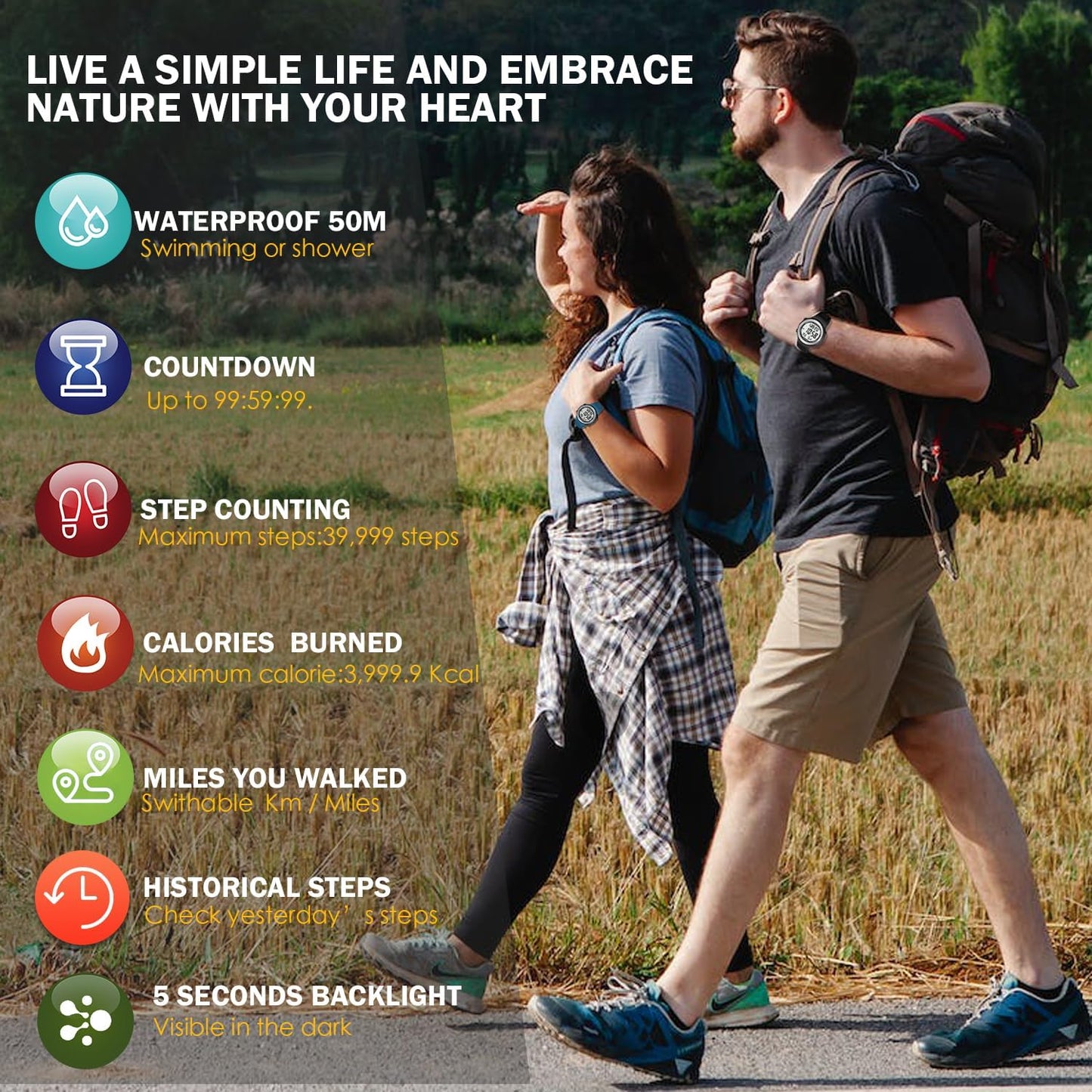 Mens Pedometer Watch for Walking Step Counter Watch No Charging, No App Connection, with EL Backlight. Simple, Practical Choice for Mobile-Free Fitness Enthusiasts -2308
