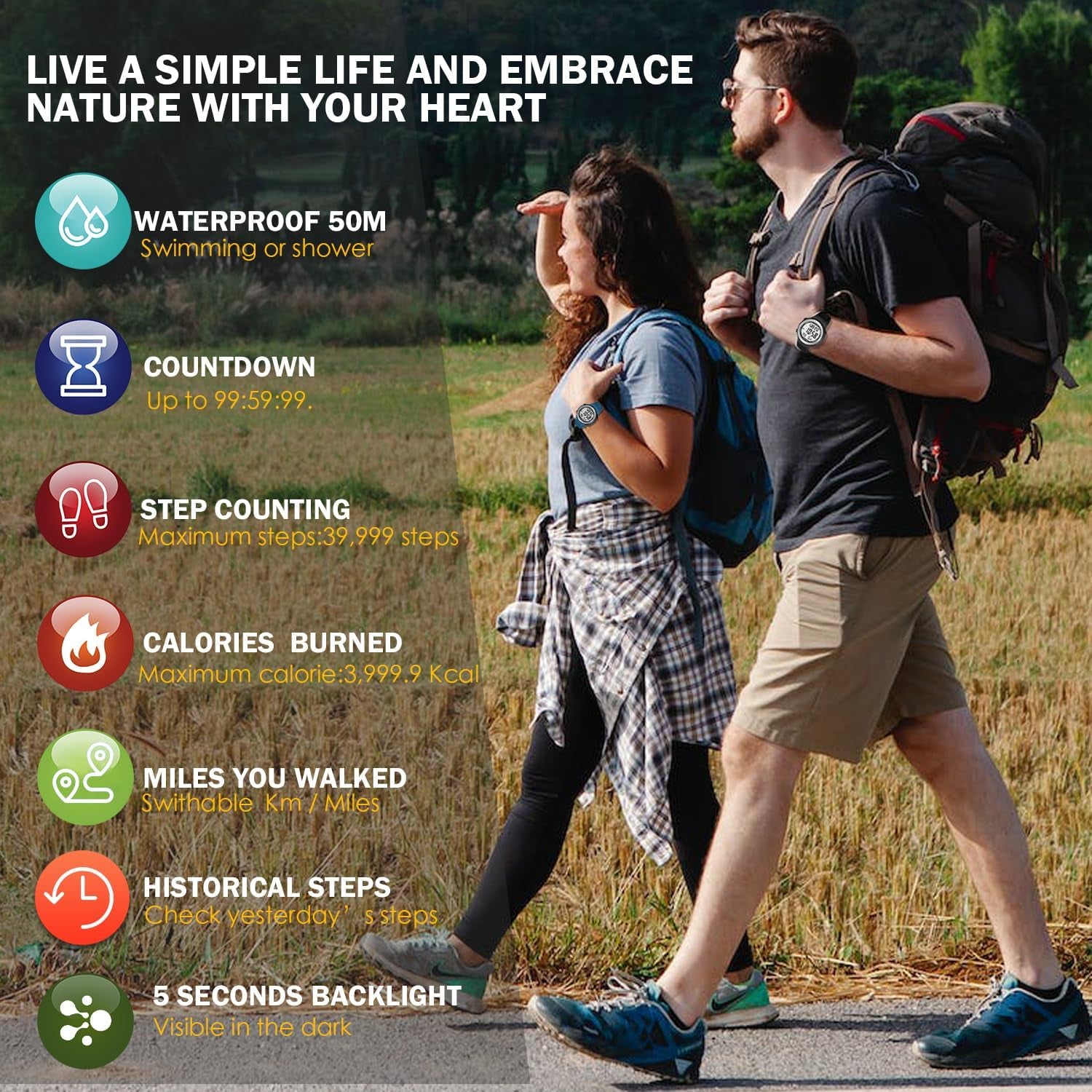 Mens Pedometer Watch for Walking Step Counter Watch No Charging, No App Connection, with EL Backlight. Simple, Practical Choice for Mobile-Free Fitness Enthusiasts -2308