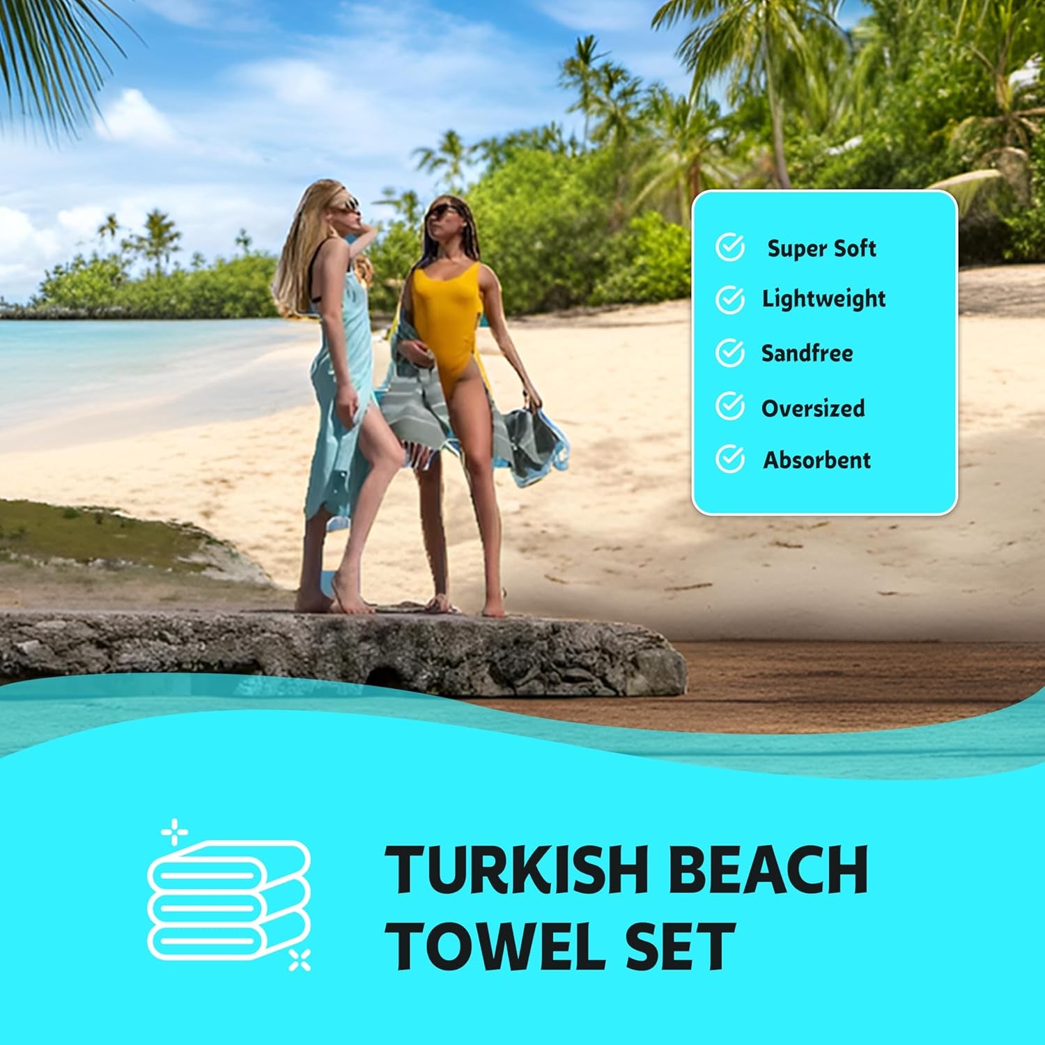 Set of 5 Turkish Beach Towel Oversized 39X71 Turkish Bath Towels Highly Absorbent Quick Dry Extra Large Sand Free Beach Towels for Beach Pool Spa Gym Yoga Travel Camping Blanket