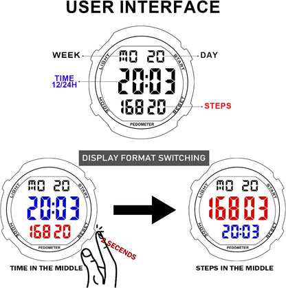 Mens Pedometer Watch for Walking Step Counter Watch No Charging, No App Connection, with EL Backlight. Simple, Practical Choice for Mobile-Free Fitness Enthusiasts -2308