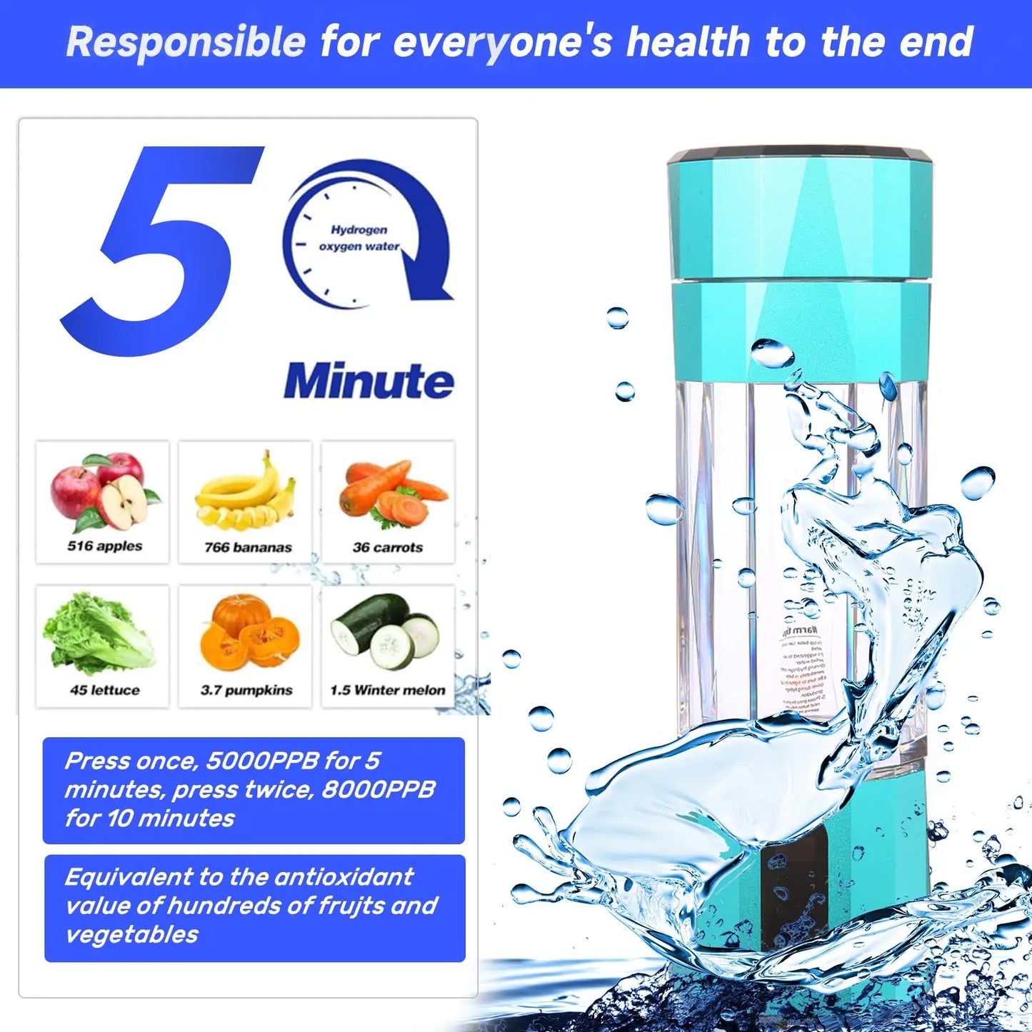 Hydrogen Water Bottle 2024, 5000-8000 PPB Quick Electrolysis, Hydrogen Water Bottle Generator, Gift for Love