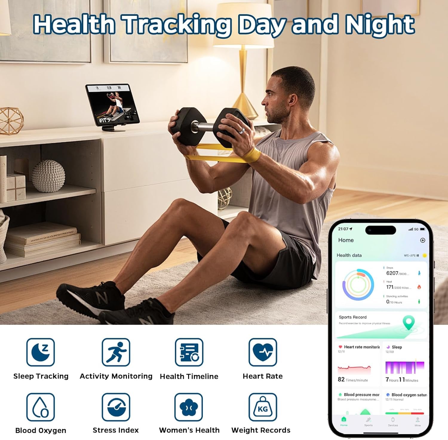 Smart Ring Health Tracker, Sleep Tracker Ring with Heart Rate, Waterproof Fitnes