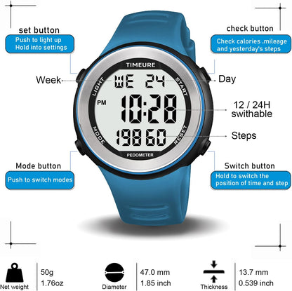 Mens Pedometer Watch for Walking Step Counter Watch No Charging, No App Connection, with EL Backlight. Simple, Practical Choice for Mobile-Free Fitness Enthusiasts -2308