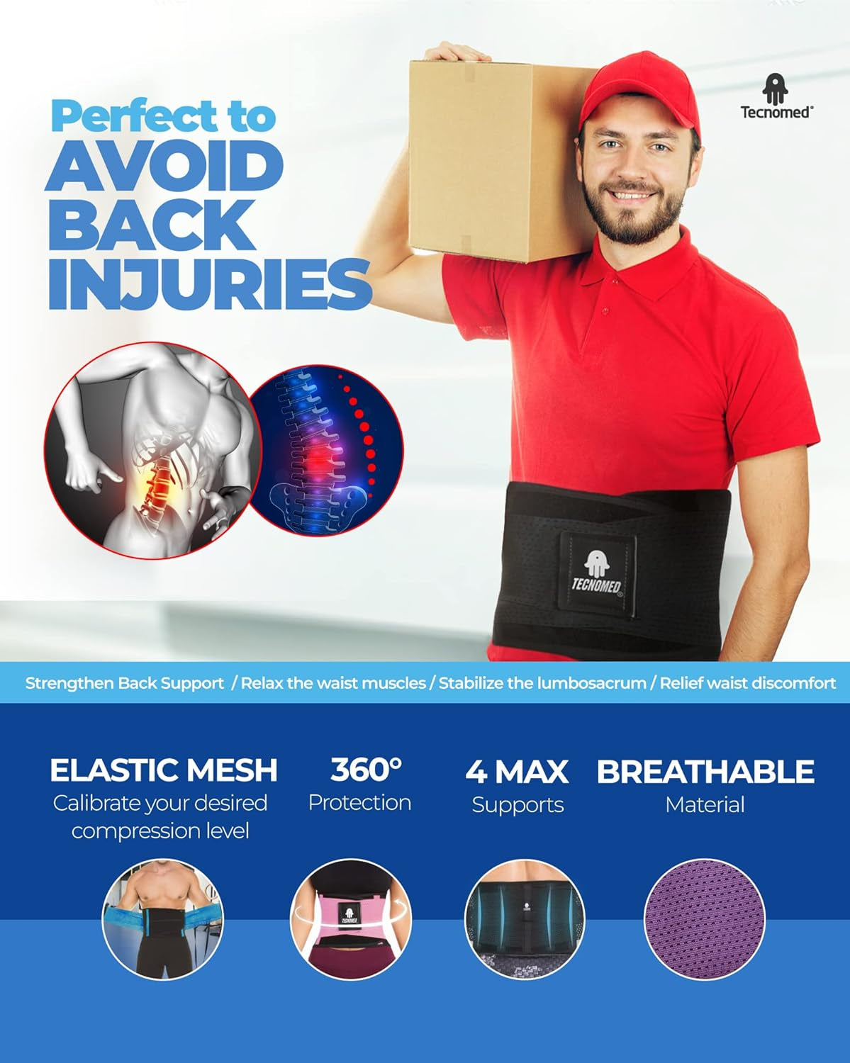 Back Brace for Men & Women - Immediate Relief from Back Pain, Herniated Disc, Sciatica, Scoliosis – Breathable Lower Back Belt for Weight Lifting - Workout - Posture Corrector Turquoise