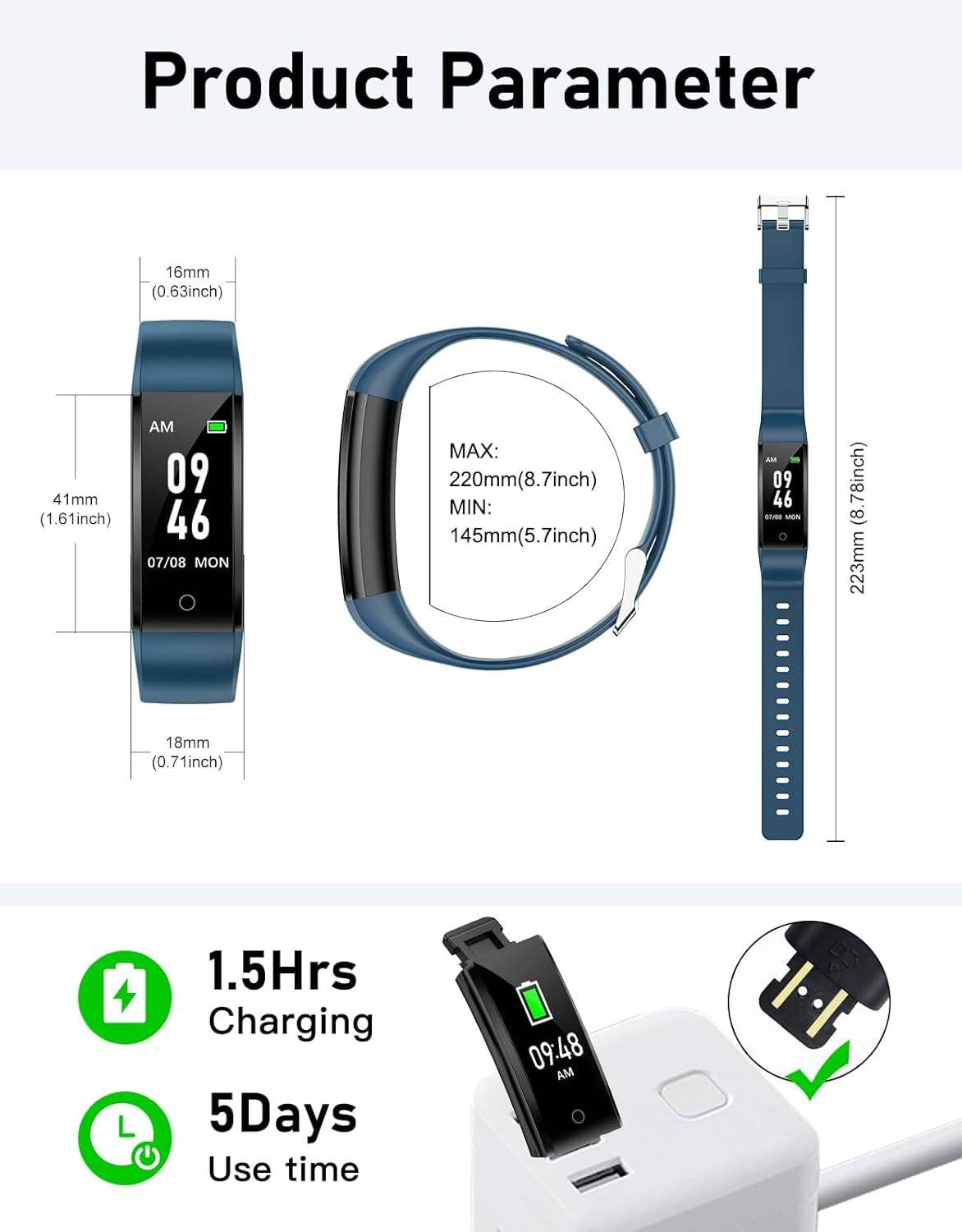 No Bluetooth Pedometer Watch Fitness Tracker No Phone Needed, Step Counter Calories/Sleep Tracker for Walking Running for Men Women Waterproof (Blue)