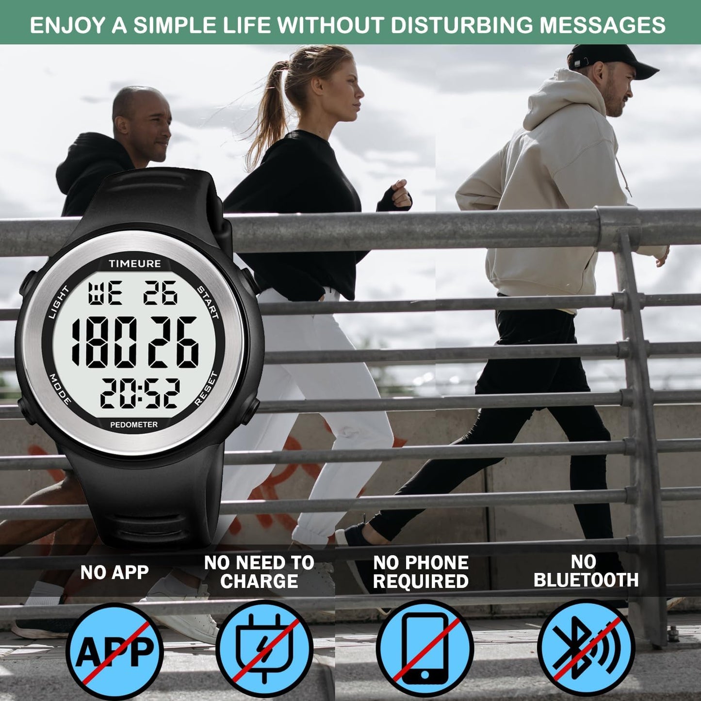 Mens Pedometer Watch for Walking Step Counter Watch No Charging, No App Connection, with EL Backlight. Simple, Practical Choice for Mobile-Free Fitness Enthusiasts -2308