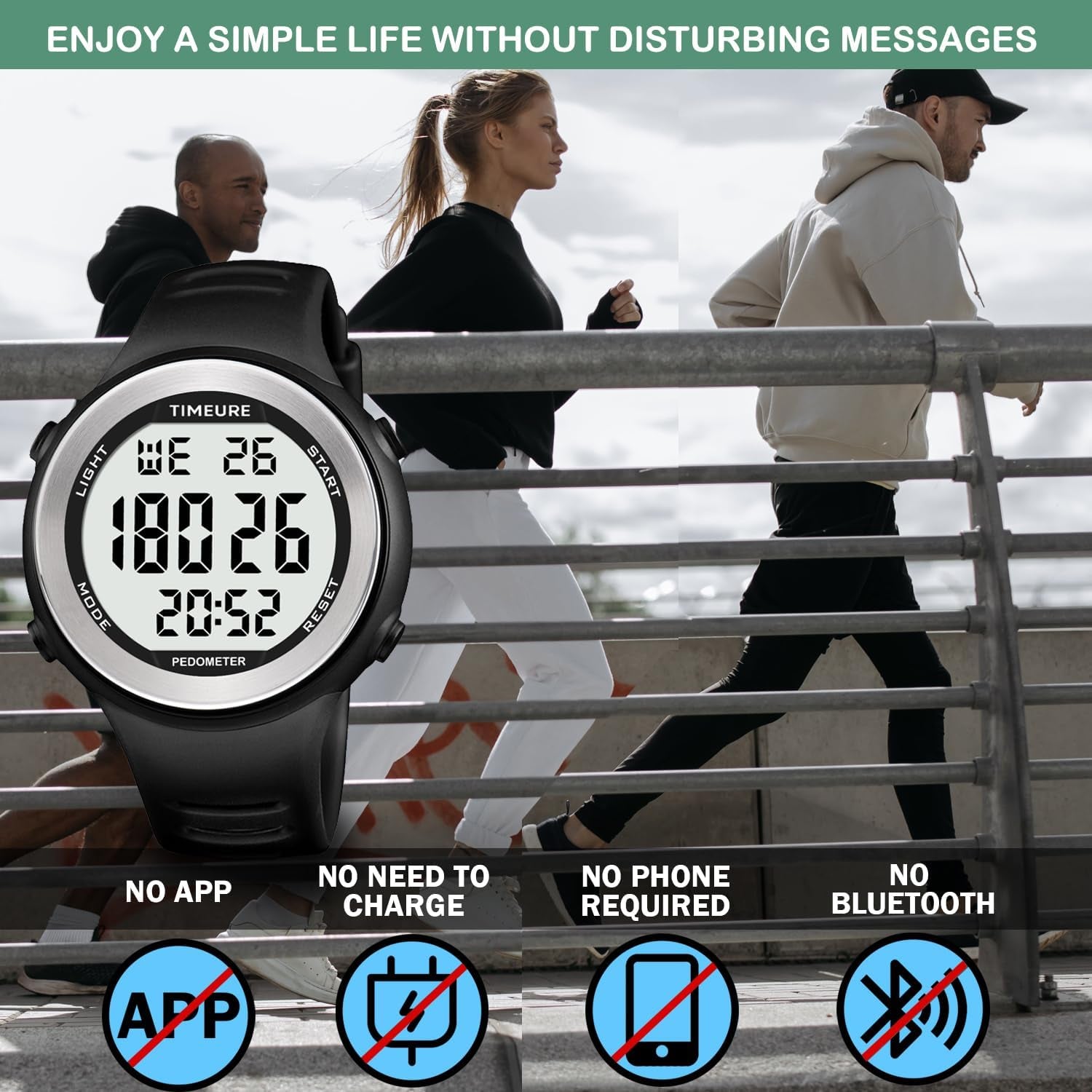 Mens Pedometer Watch for Walking Step Counter Watch No Charging, No App Connection, with EL Backlight. Simple, Practical Choice for Mobile-Free Fitness Enthusiasts -2308
