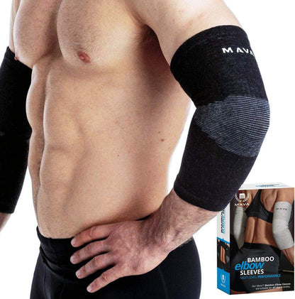 Elbow Sleeve Weightlifting Bamboo Elbow Brace Compression Support Sleeve for Tendonitis, Tennis, Golf Elbow Treatment - Reduce Elbow Joint Pain (Black, Large)