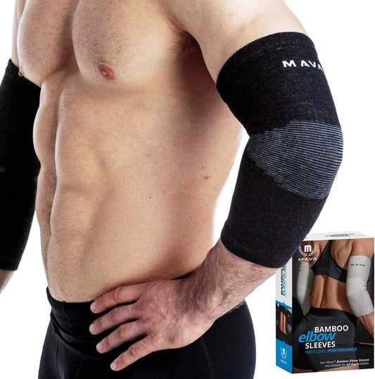 Elbow Sleeve Weightlifting Bamboo Elbow Brace Compression Support Sleeve for Tendonitis, Tennis, Golf Elbow Treatment - Reduce Elbow Joint Pain (Black, Large)